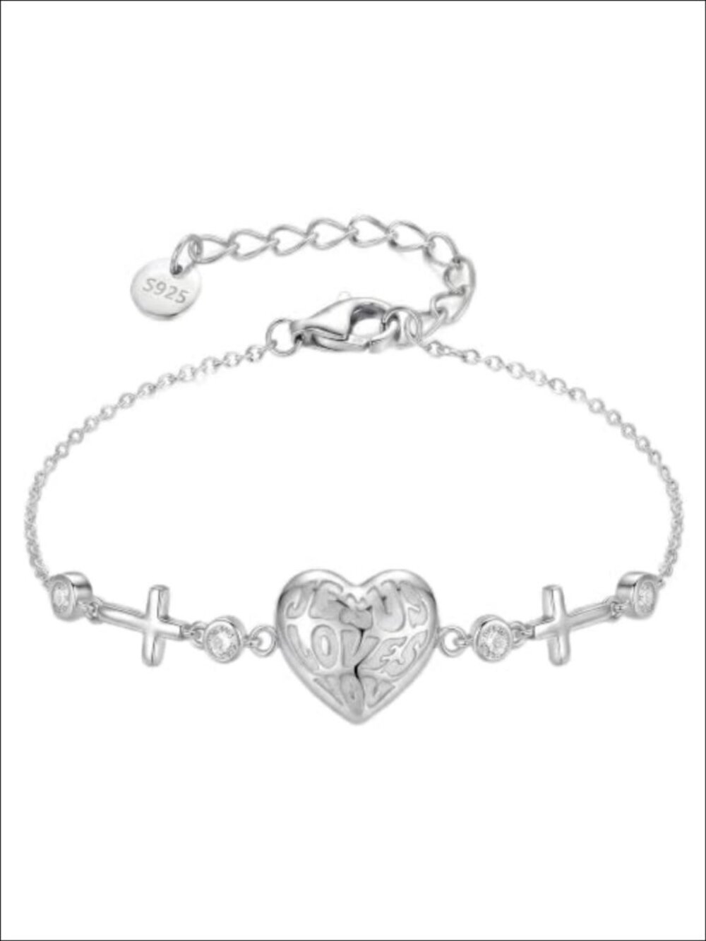 925 Sterling Silver Faith Cross Bracelet Jesus Loves You Charm